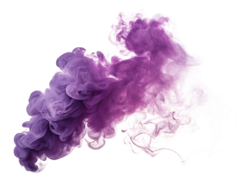 Purple smoke cloud isolated on transparent background
