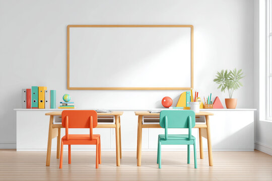 Colorful classroom interior with classboard