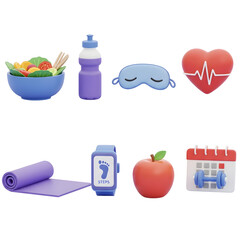 Achieve your best life with this vibrant collection of healthy living icons featuring fitness, nutrition, and wellness essentials for a balanced lifestyle.