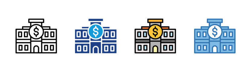 Financial Institution icon set multiple style collection