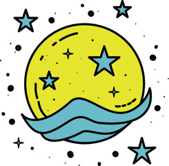 Fototapeta premium Moon illustration, celestial art night sky design, fantasy moon Vector, moon and sea illustration, galaxy themed art, moon and stars PNG, moon and transparent art, moon and fantasy sky, 