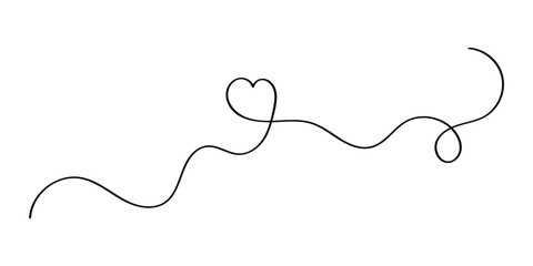 Isolated modern hand-drawn heart continues love icons on white background. Curved line continues love icons drawing on white page. EPS 10. 