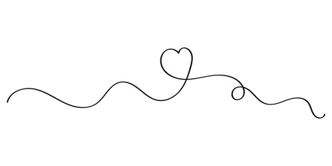Isolated modern hand-drawn heart continues love icons on white background. Curved line continues love icons drawing on white page. EPS 10. 