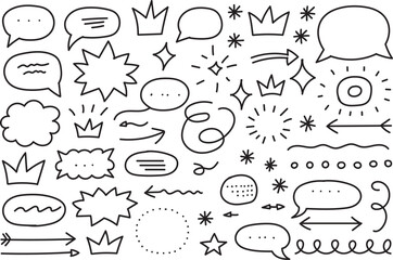 Hand Drawn Comic Speech Bubble Doodle Set with Stars and Decorative Sketch Elements