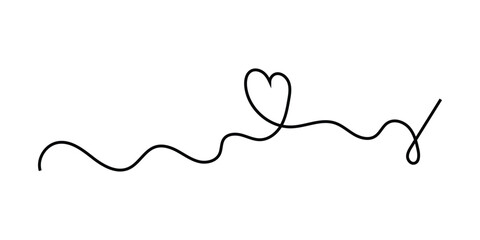 Isolated modern hand-drawn heart continues love icons on white background. Curved line continues love icons drawing on white page. EPS 10. 