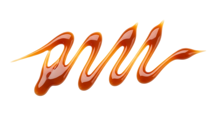 Swirl of glossy liquid caramel sauce with light and dark brown tones, cutout, PNG isolated on white or transparent background