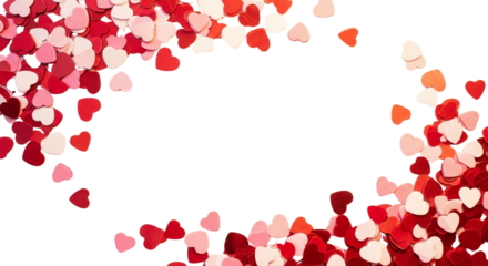 Red and Pink Heart Confetti on Transparent Background. Valentine's day frame