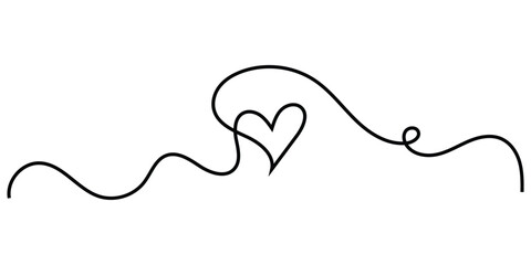 Hand-drawn heart line continues line icon on white background. Doodle drawing heart continues line icon on white page. Valentines day special hand-drawn heart line continues icon. EPS 10. 