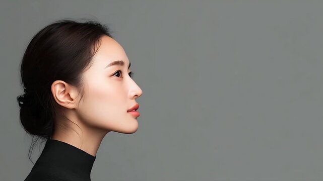 スタジオで撮影された日本人女性の横顔。 ビューティー｜ポートレート 横顔 エレガント クール シンプル