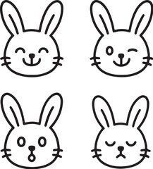 Expressive Bunny Faces Black and White Vector Illustration.eps