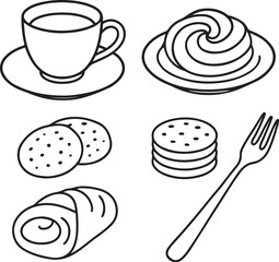 Serving Items Black and White Vector Illustration.eps