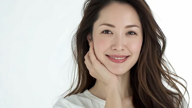 にこやかに微笑む親しみやすい日本人女性。 ビューティー｜笑顔 ポートレート 幸せ ナチュラル 女性