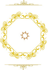  Gold yellow  Ornamental Octagon Frame  It has a small, star-shaped design in the center, using maroon color.