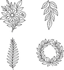 Botanical Compositions Black and White Vector Illustration.eps