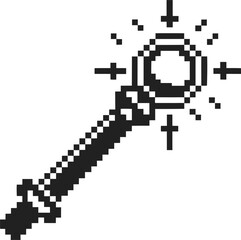 Obraz premium Pixel magic wand illustration with sparkling light effects retro 8 bit fantasy artifact design for games and icons