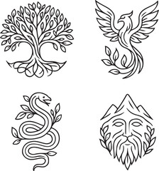 Hybrid Nature Symbols Black and White Vector Illustration.eps