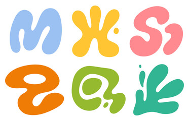 Colorful shapes and doodle blots. Illustrations set. Abstract contemporary trendy elements. Hand drawn modern bubbles.