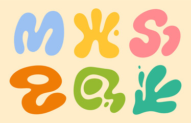 Colorful shapes and doodle blots. Vector illustrations set. Abstract contemporary trendy elements. Hand drawn modern bubbles.