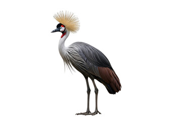 Obraz premium A captivating portrait of a grey crowned crane, showcasing its intricate plumage and elegant posture against a stark black backdrop.