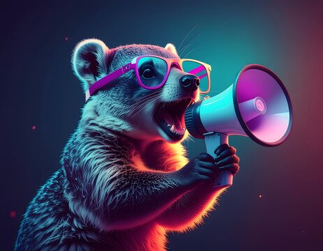 Raccoon Rant A Funny Animal Advocate with Megaphone and Sunglasses