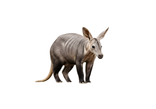 A grayscale portrayal of a small, distinctly marked anteater, presented against a pure black backdrop.