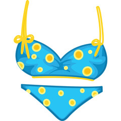 Blue Bikini With Yellow Polka Dots And Yellow Ties Against Transparent Background Suitable For Summer Beach Wear