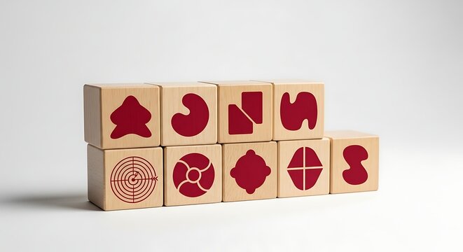 Wooden Blocks with Red Geometric Shapes for Educational Play.