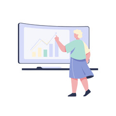 Diverse Group of People Celebrating a Successful Financial Growth Presentation With Upward Trending Graphs Displayed on a Screen in a Modern Office Setting