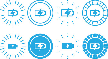 Wireless charger battery. Glowing symbols with lightning bolts. Electromagnetic charger icons. Wireless charging icon logo
