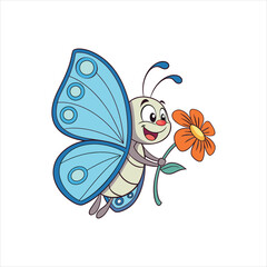 Cute Cartoon Butterfly Holding a Flower Illustration