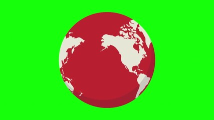 Stylized red planet Earth globe with white continents rotating on a green screen background for video compositing and global concept animations - Powered by Adobe