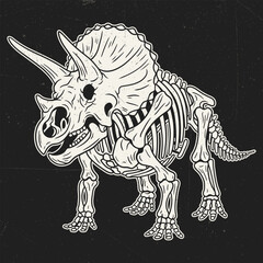 Vintage Style Detailed Triceratops Skeleton Anatomy Paleontology Illustration