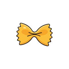 Cartoon illustration of a single, cooked farfalle pasta bow tie shape, isolated on white background.