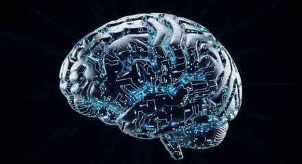 Digital Brain with Glowing Circuits Representing Artificial Intelligence and Technology.