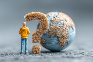 Person holds digital globe with a large question mark floating above their hands expressing need for answers