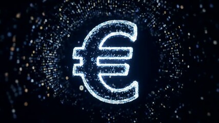 Abstract digital currency symbol in a glowing environment, representing modern finance and technology in motion. - Powered by Adobe