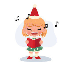happy child singing christmas song in festive green dress and santa hat perfect winter holiday