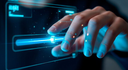 Modern interface control with hand adjusting settings, futuristic technology, digital transformation, innovative technology concept, and user experience