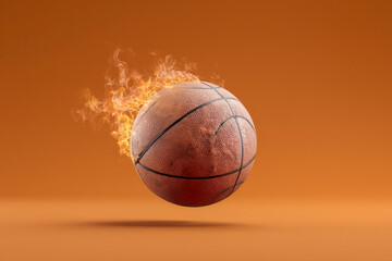 Dynamic basketball ignites with fiery passion, symbolizing intense competition and ultimate sporting triumph for athletes and fans alike