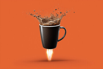 Experience an explosive burst of energy with this dynamic coffee mug launching like a rocket, perfect for boosting morning routines and creative workflows.