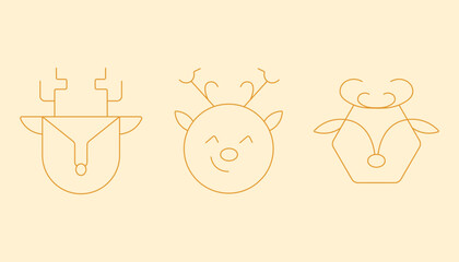 Reindeer Line Icon Set – Cute Christmas Reindeer Outline Minimal Editable Stroke Vector Illustration
