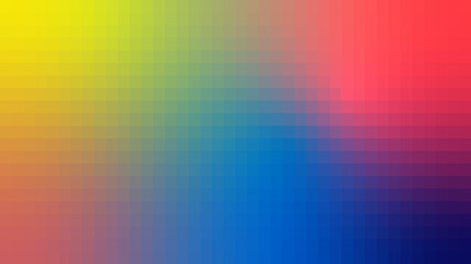 A mosaic of small squares forms a smooth gradient transitioning through yellow, green, blue, and red, creating a vibrant abstract background.