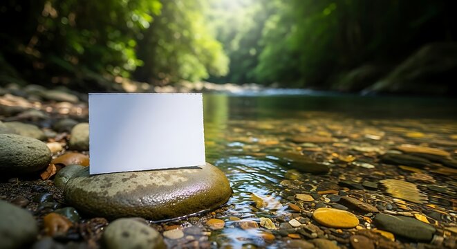 Blank Card on Stone Near River