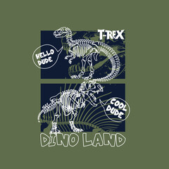 Dino Land skeleton vector kids boys graphic tee design