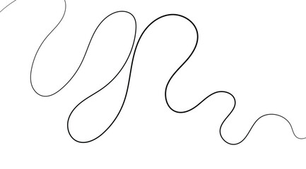 A minimalist black and white image presents a fluid line gracefully weaving across the stark white backdrop, forming organic, teardrop-like shapes and subtle, soft curves