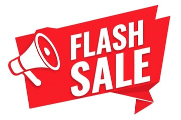 Red flash sale announcement banner with a megaphone symbol for retail promotions and advertising