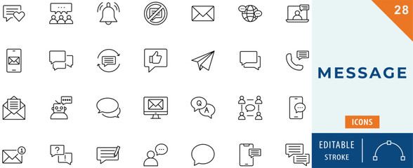 Message icon collection set. Editable stroke.