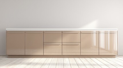 Fototapeta premium This contemporary kitchen showcases smooth mocha mousse cabinetry, reflecting modern design