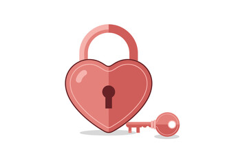 Dark Pink Heart Padlock with Small Key Illustration Symbol of Eternal Love and Loyalty