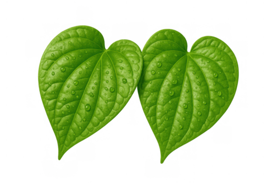 Green betel leaves with water drops, fresh heart shape tropical plant foliage, natural herbal medicine, transparent background